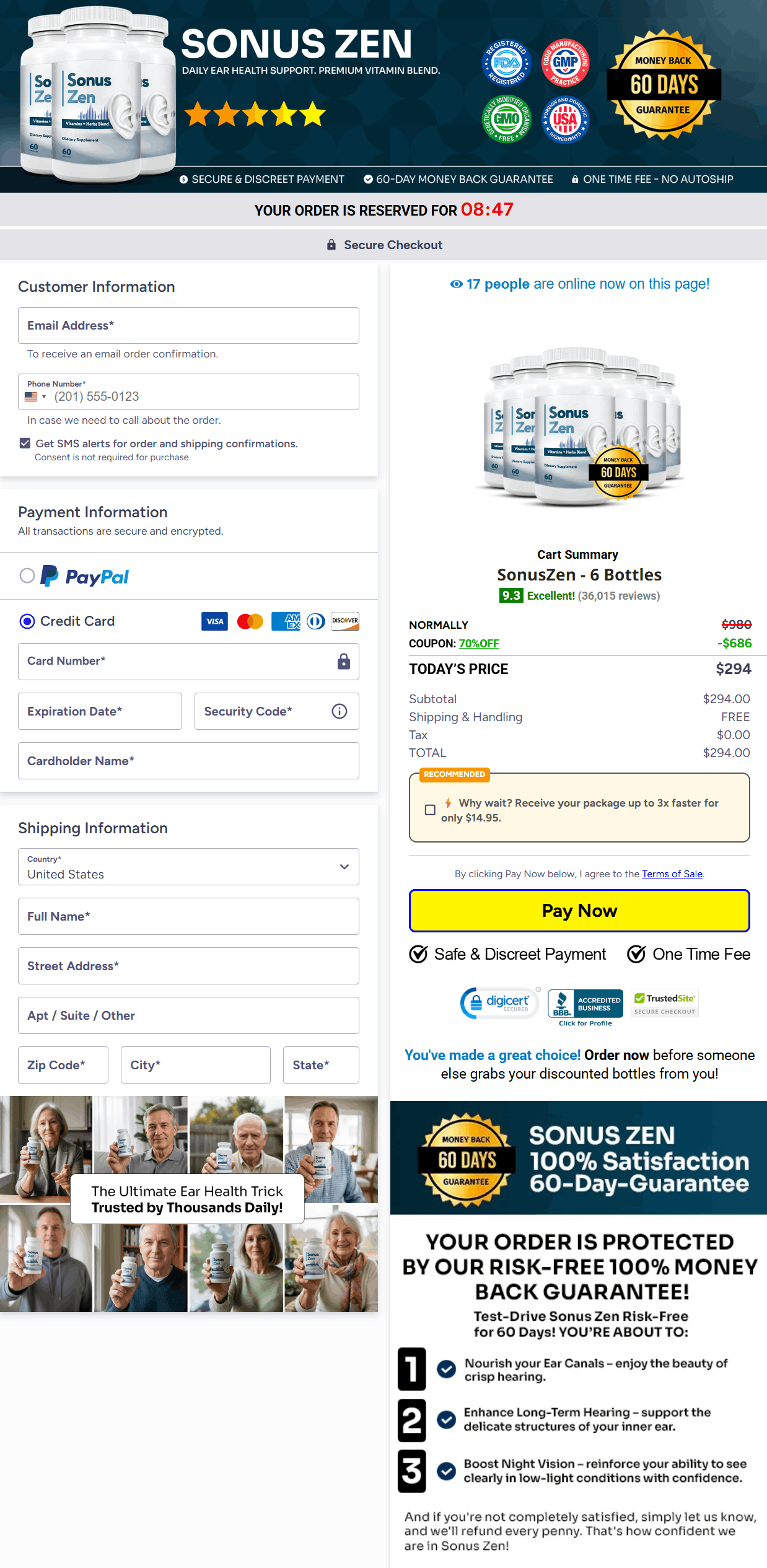 SonusZen  checkout page